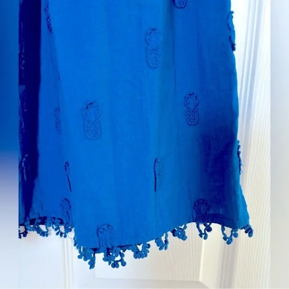 FARM Rio Blue 3D Pineapple Embroidered Midi Skirt Pom Pom Hem A-Line Size S NEW - Picture 9 of 12